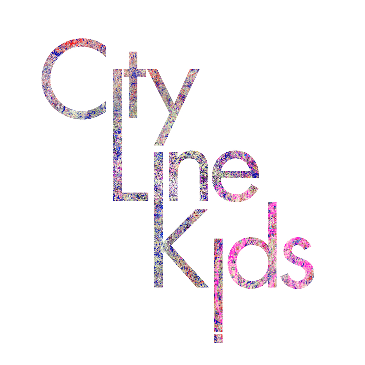 The City Line Kids logo with a pink and purple abstract design coming through the letters.