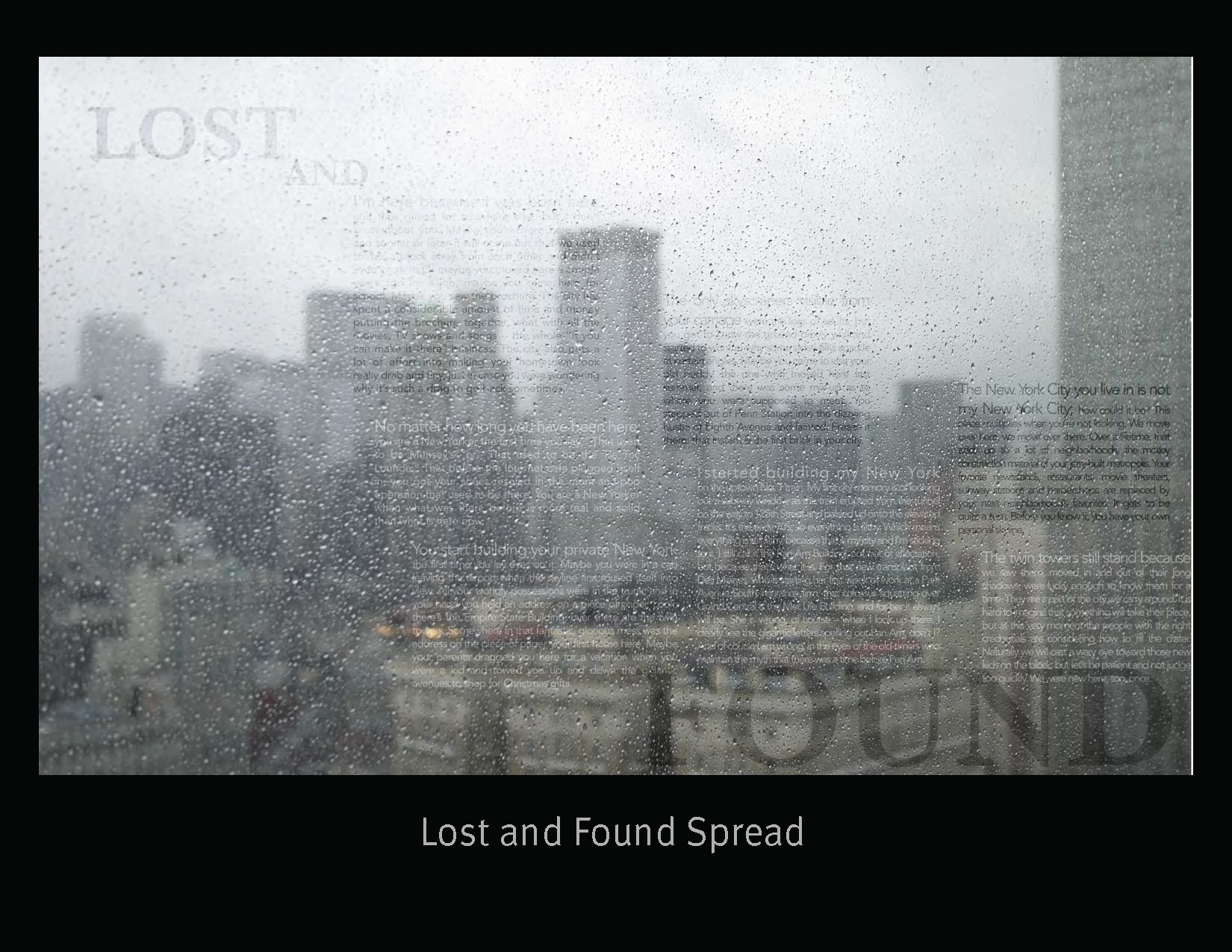 A magazine spread that's barely able to be to read since the text is faded over a photo of a blurry city.