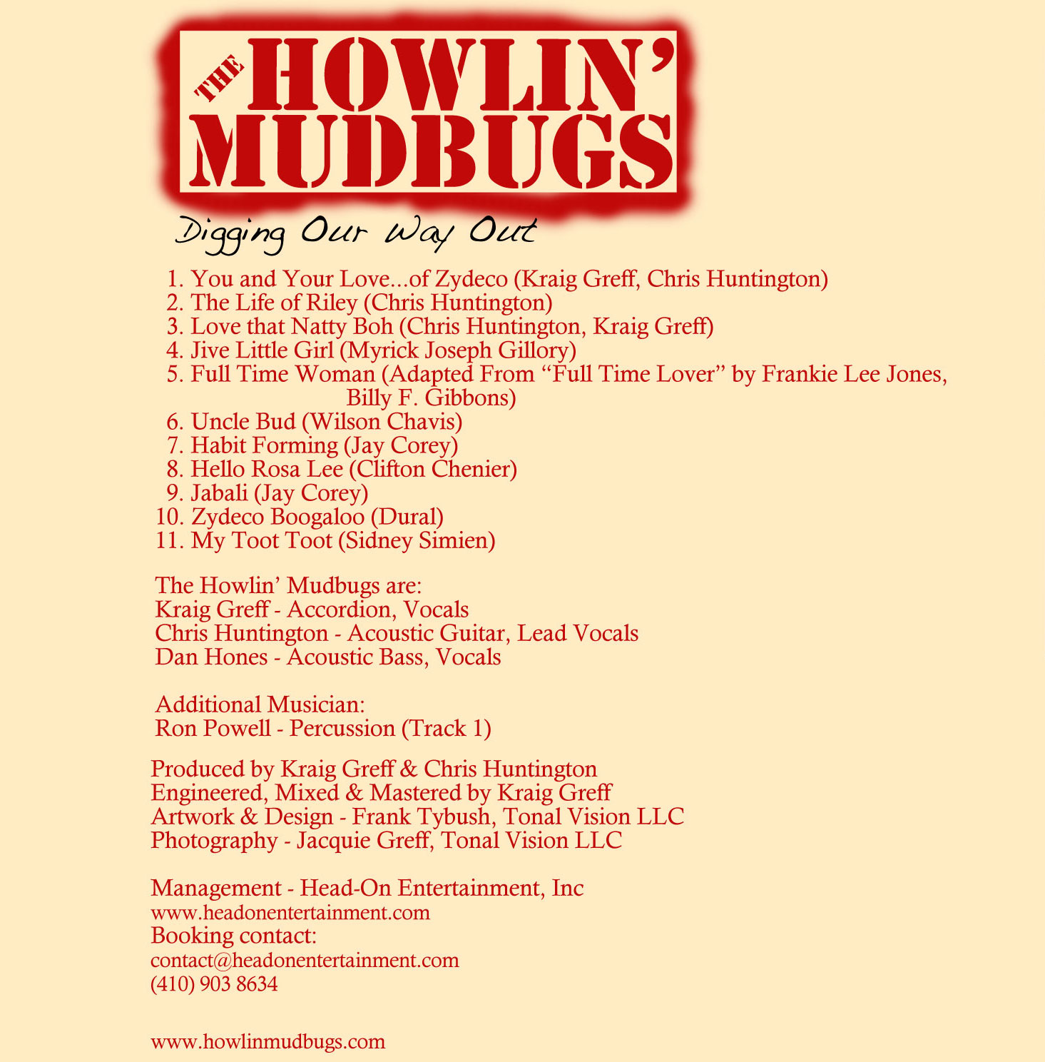 The inside sleeve of the howlin mudbugs album. There are the credits for the album.
