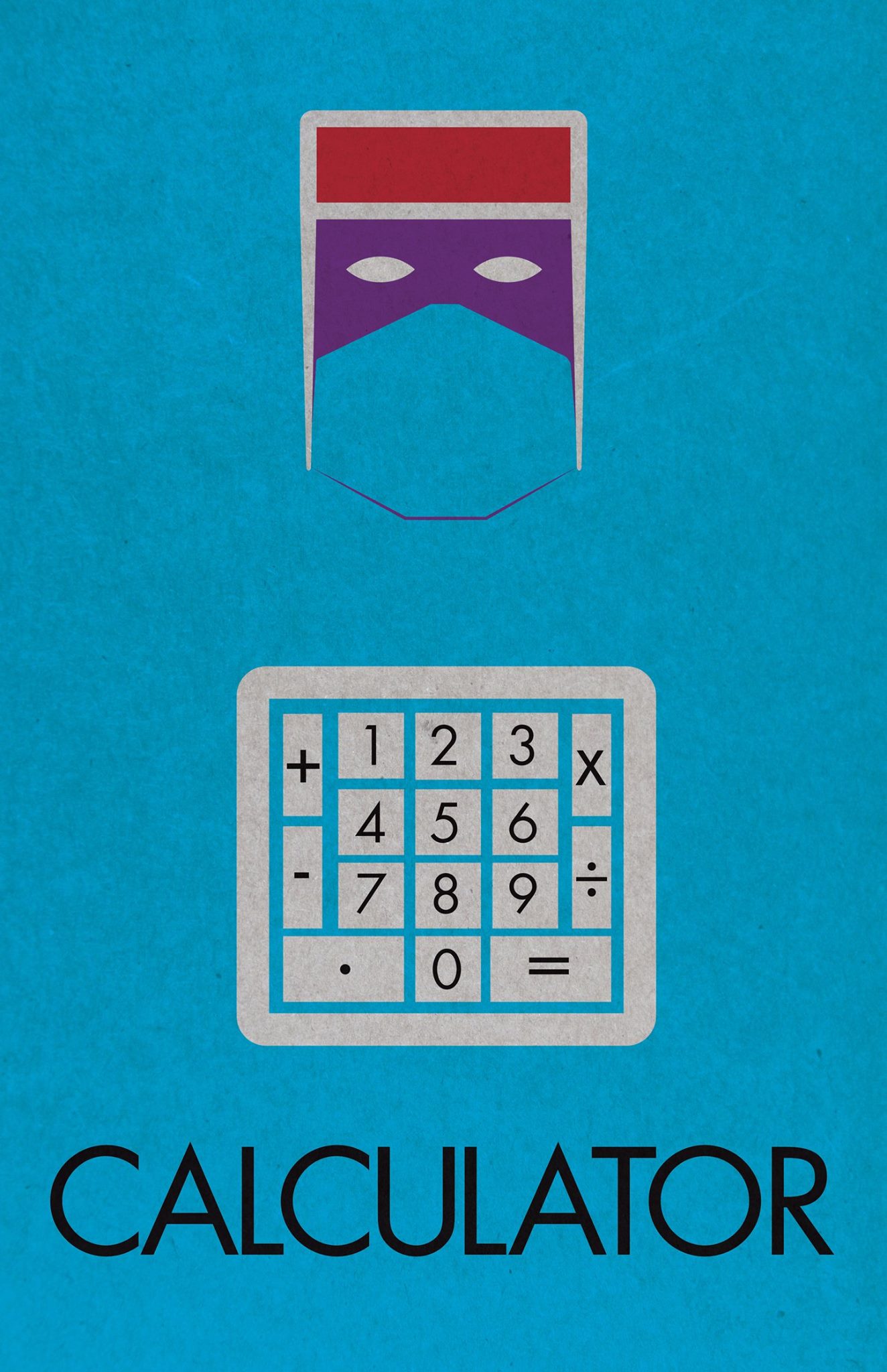 A minimalist representation of the DC Villain Calculator. Above his name is the large calculator number pad he has on his chest and then his cowl.